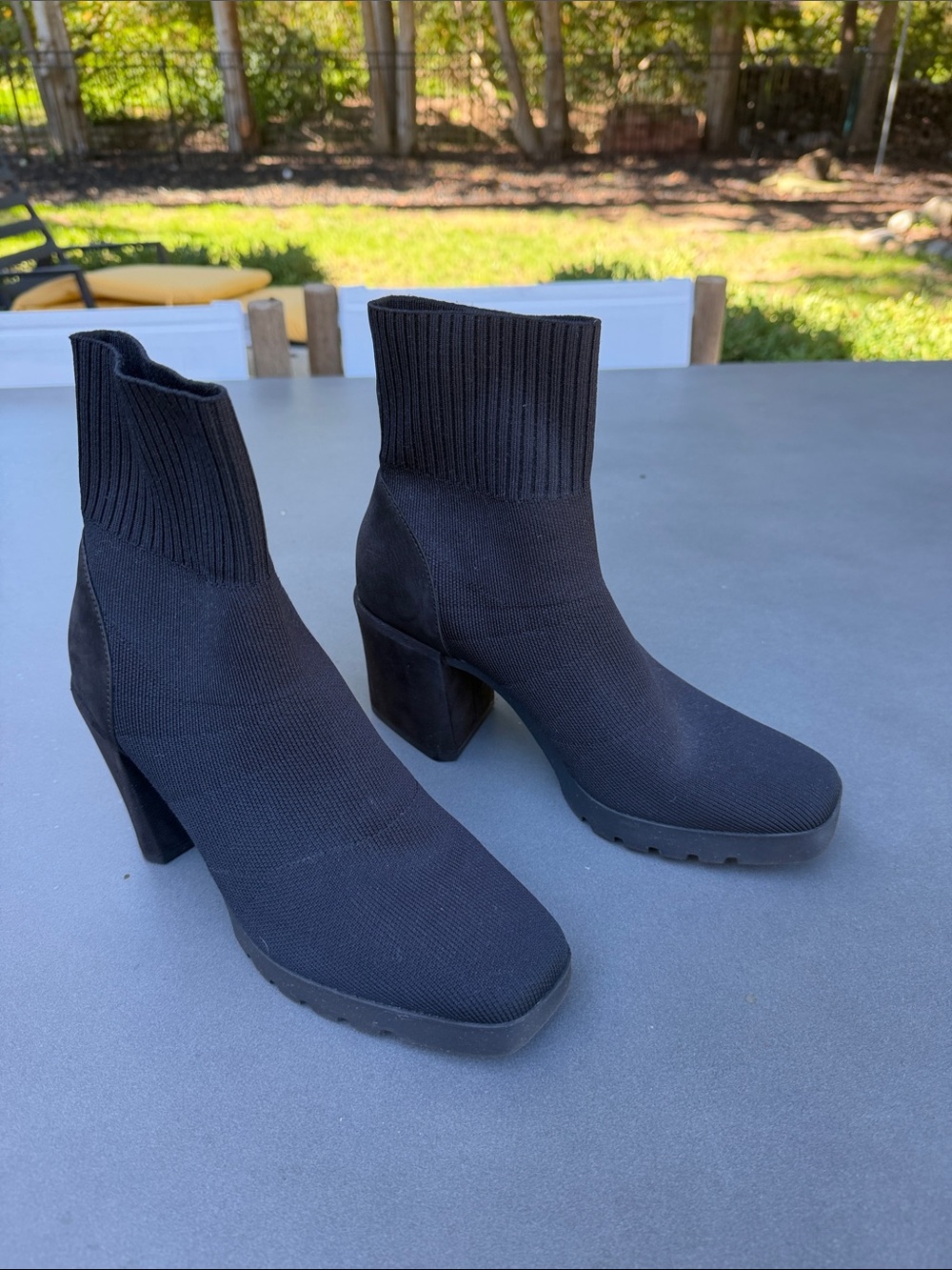 Eileen Fisher Black Knit Sock Booties with Block Heel